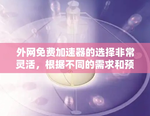 外网免费加速器的选择非常灵活，根据不同的需求和预算，以下是一些推荐的工具及其特点